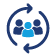 icon of three people in a circle created by to arrows representing a cycle, one person is highlighted in the front